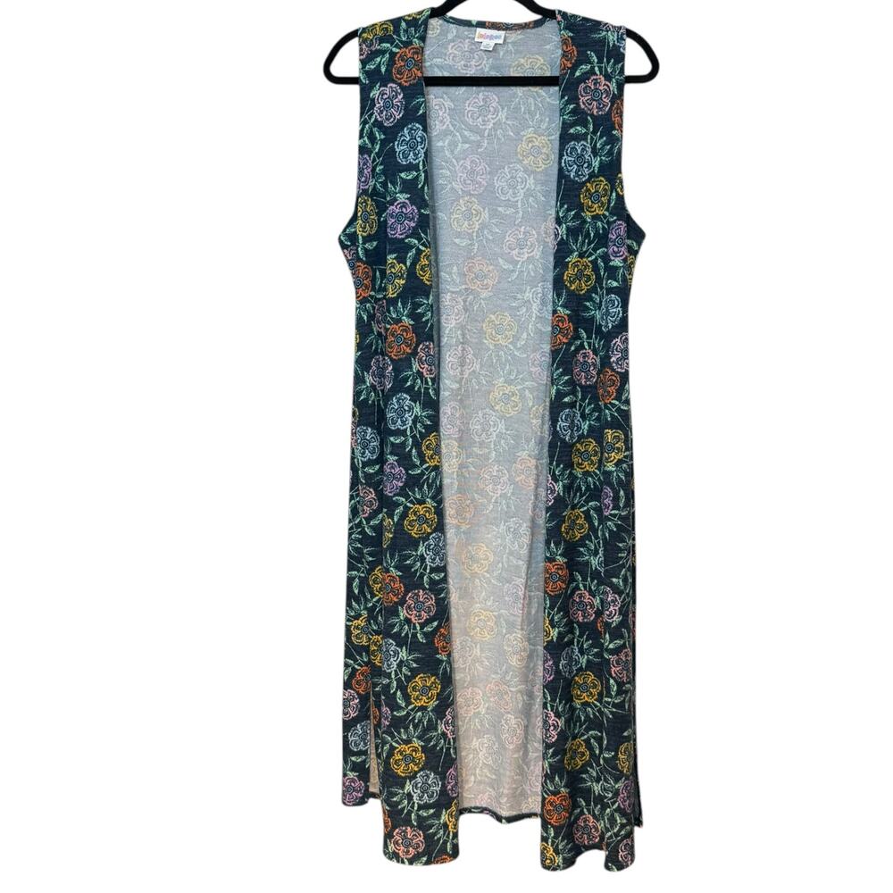 LuLaRoe JOY multicolor floral sleeveless long‎ duster cardigan kimono Medium